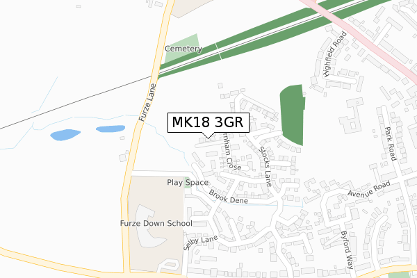 MK18 3GR map - large scale - OS Open Zoomstack (Ordnance Survey)