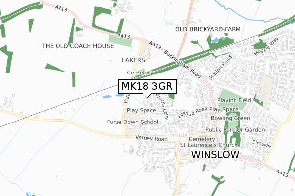 MK18 3GR map - small scale - OS Open Zoomstack (Ordnance Survey)