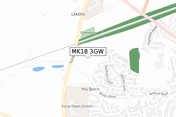 MK18 3GW map - large scale - OS Open Zoomstack (Ordnance Survey)