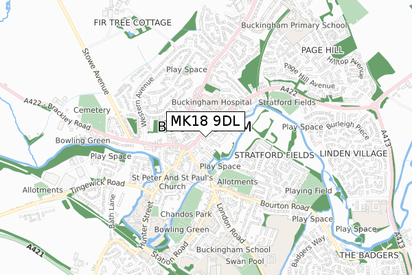 MK18 9DL map - small scale - OS Open Zoomstack (Ordnance Survey)