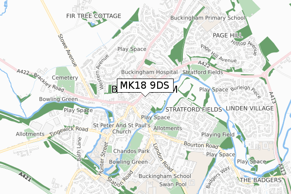 MK18 9DS map - small scale - OS Open Zoomstack (Ordnance Survey)