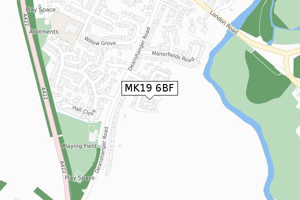 MK19 6BF map - large scale - OS Open Zoomstack (Ordnance Survey)