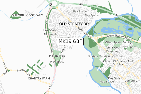 MK19 6BF map - small scale - OS Open Zoomstack (Ordnance Survey)