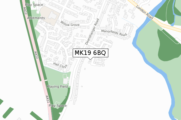 MK19 6BQ map - large scale - OS Open Zoomstack (Ordnance Survey)