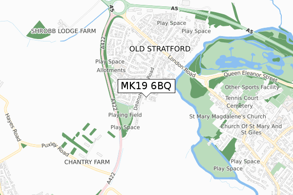 MK19 6BQ map - small scale - OS Open Zoomstack (Ordnance Survey)