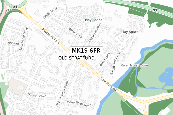 MK19 6FR map - large scale - OS Open Zoomstack (Ordnance Survey)