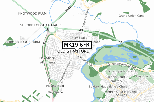 MK19 6FR map - small scale - OS Open Zoomstack (Ordnance Survey)