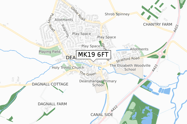 MK19 6FT map - small scale - OS Open Zoomstack (Ordnance Survey)