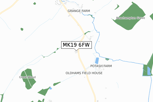 MK19 6FW map - small scale - OS Open Zoomstack (Ordnance Survey)