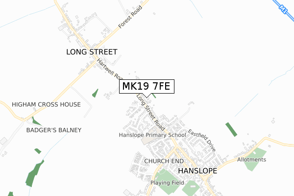 MK19 7FE map - small scale - OS Open Zoomstack (Ordnance Survey)