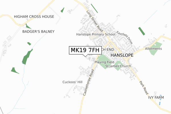 MK19 7FH map - small scale - OS Open Zoomstack (Ordnance Survey)