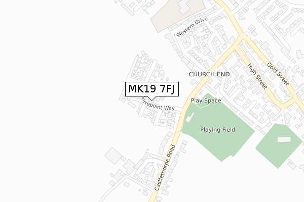 MK19 7FJ map - large scale - OS Open Zoomstack (Ordnance Survey)