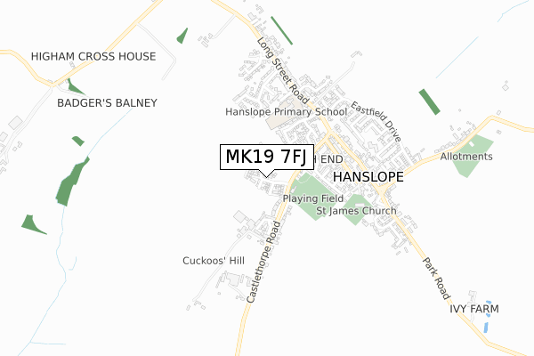 MK19 7FJ map - small scale - OS Open Zoomstack (Ordnance Survey)