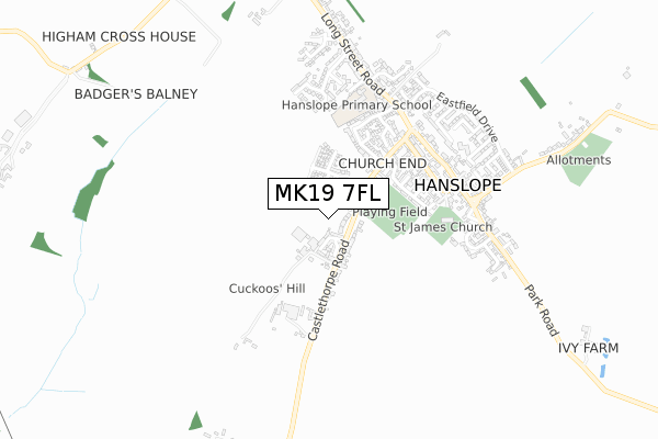 MK19 7FL map - small scale - OS Open Zoomstack (Ordnance Survey)