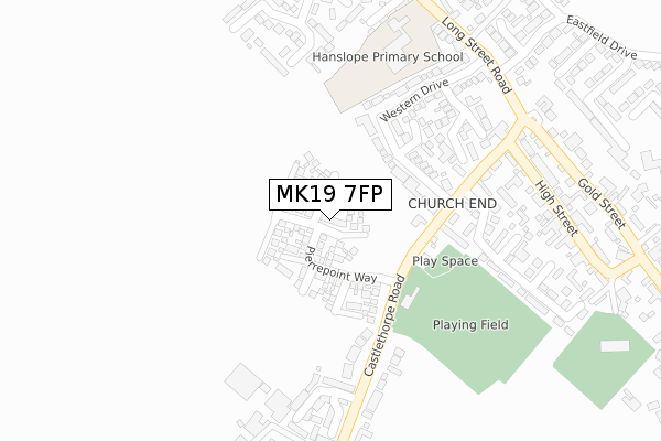 MK19 7FP map - large scale - OS Open Zoomstack (Ordnance Survey)