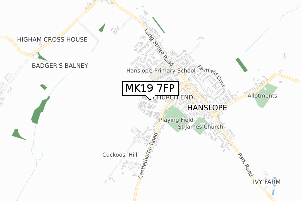 MK19 7FP map - small scale - OS Open Zoomstack (Ordnance Survey)