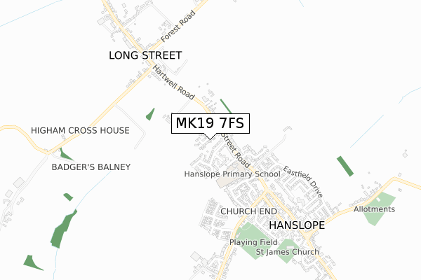 MK19 7FS map - small scale - OS Open Zoomstack (Ordnance Survey)