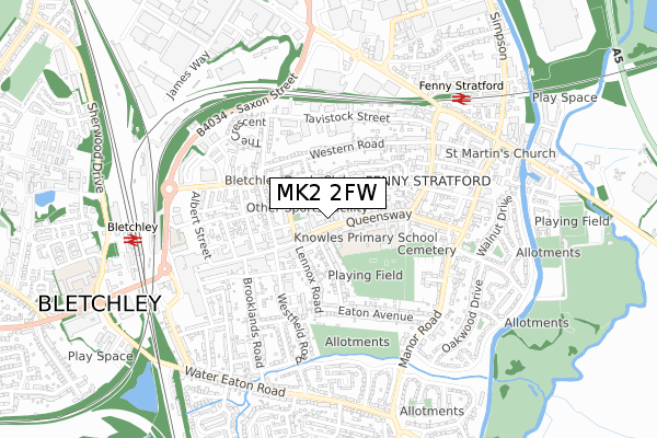 MK2 2FW map - small scale - OS Open Zoomstack (Ordnance Survey)