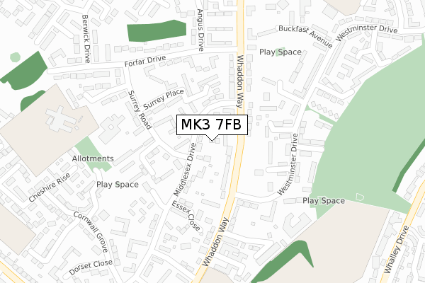 MK3 7FB map - large scale - OS Open Zoomstack (Ordnance Survey)