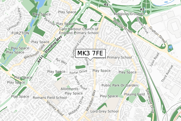 MK3 7FE map - small scale - OS Open Zoomstack (Ordnance Survey)