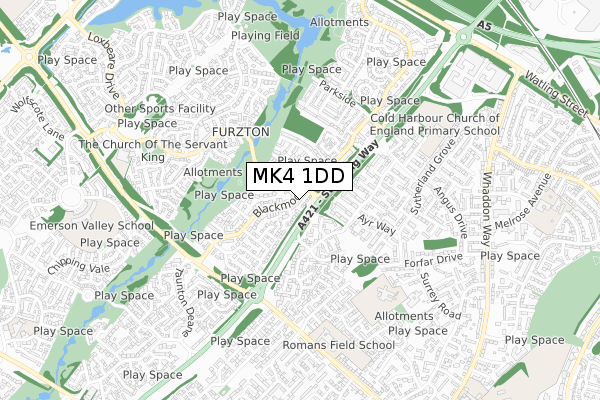 MK4 1DD map - small scale - OS Open Zoomstack (Ordnance Survey)