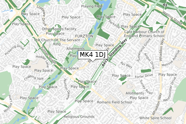 MK4 1DJ map - small scale - OS Open Zoomstack (Ordnance Survey)