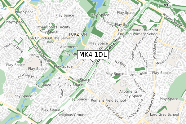 MK4 1DL map - small scale - OS Open Zoomstack (Ordnance Survey)