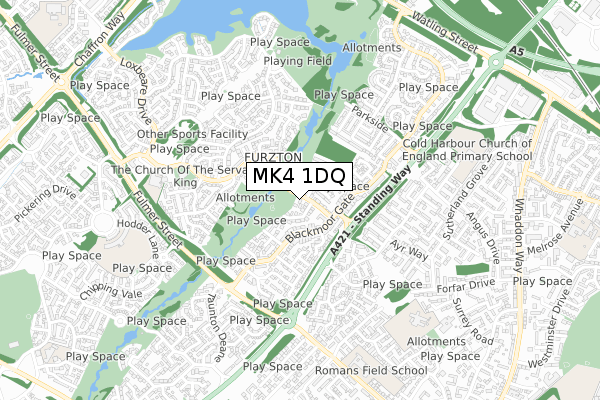 MK4 1DQ map - small scale - OS Open Zoomstack (Ordnance Survey)