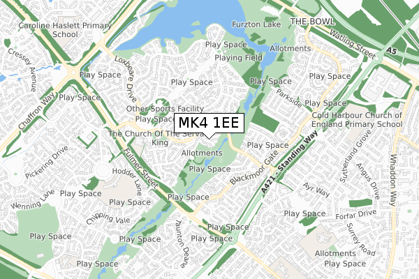 MK4 1EE map - small scale - OS Open Zoomstack (Ordnance Survey)