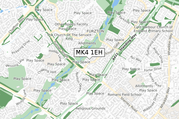 MK4 1EH map - small scale - OS Open Zoomstack (Ordnance Survey)