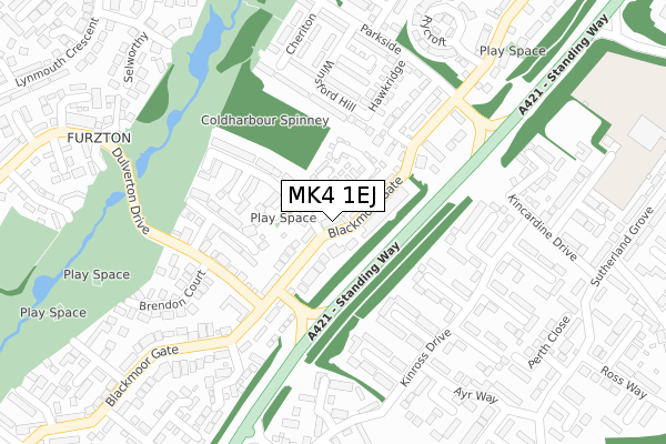 MK4 1EJ map - large scale - OS Open Zoomstack (Ordnance Survey)