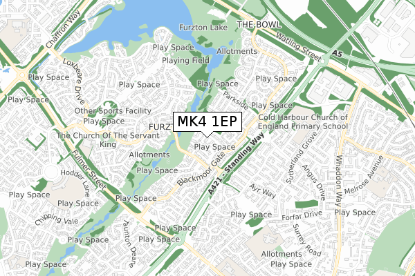 MK4 1EP map - small scale - OS Open Zoomstack (Ordnance Survey)