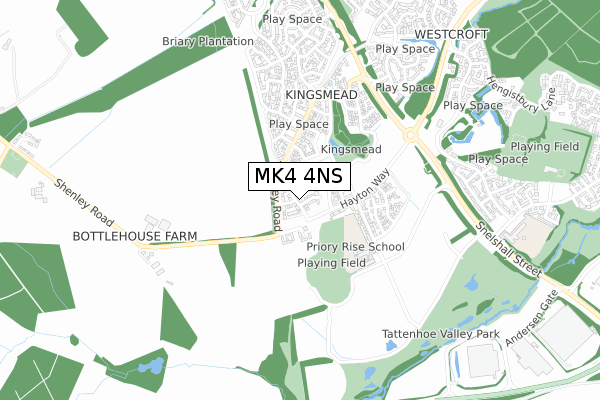 MK4 4NS map - small scale - OS Open Zoomstack (Ordnance Survey)