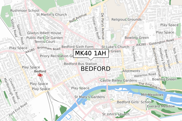 MK40 1AH map - small scale - OS Open Zoomstack (Ordnance Survey)