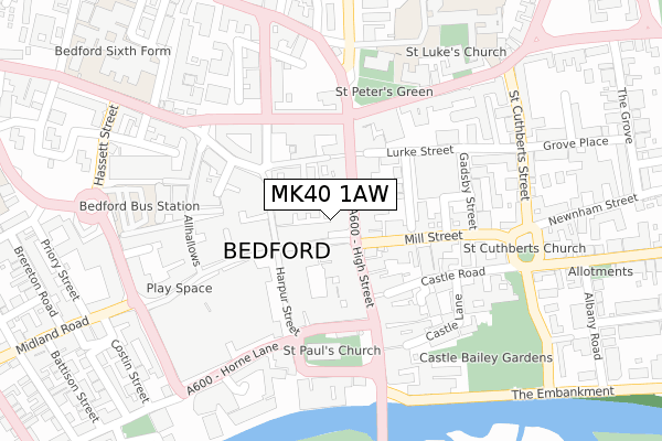 MK40 1AW map - large scale - OS Open Zoomstack (Ordnance Survey)