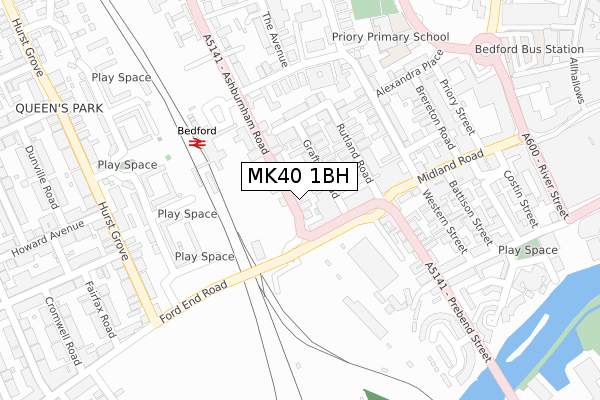 MK40 1BH map - large scale - OS Open Zoomstack (Ordnance Survey)