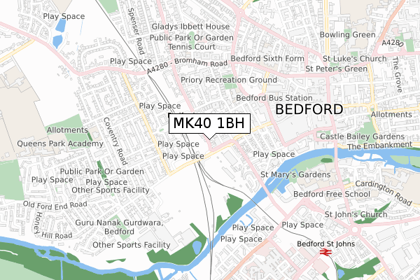 MK40 1BH map - small scale - OS Open Zoomstack (Ordnance Survey)