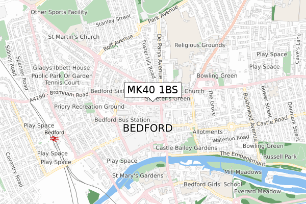 MK40 1BS map - small scale - OS Open Zoomstack (Ordnance Survey)