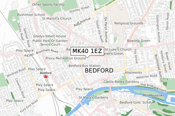 MK40 1EZ map - small scale - OS Open Zoomstack (Ordnance Survey)