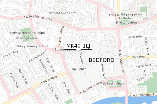 MK40 1LJ map - large scale - OS Open Zoomstack (Ordnance Survey)