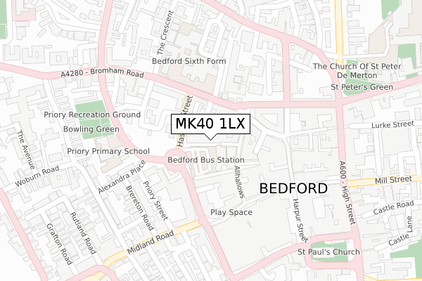 MK40 1LX map - large scale - OS Open Zoomstack (Ordnance Survey)