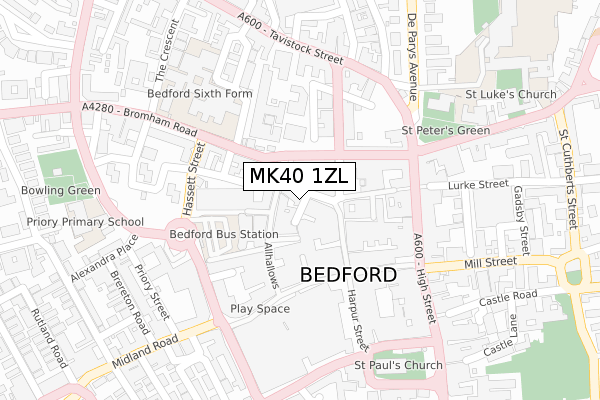 MK40 1ZL map - large scale - OS Open Zoomstack (Ordnance Survey)