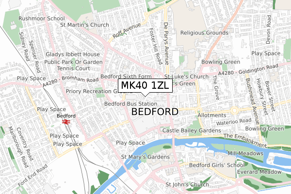 MK40 1ZL map - small scale - OS Open Zoomstack (Ordnance Survey)