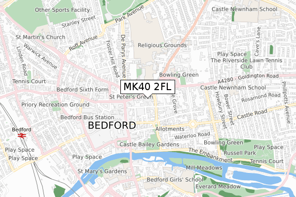 MK40 2FL map - small scale - OS Open Zoomstack (Ordnance Survey)