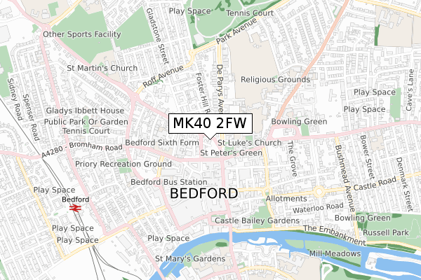 MK40 2FW map - small scale - OS Open Zoomstack (Ordnance Survey)