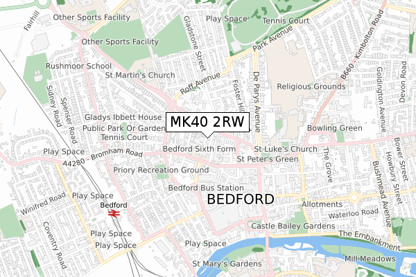 MK40 2RW map - small scale - OS Open Zoomstack (Ordnance Survey)