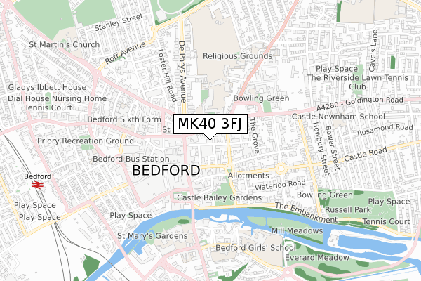 MK40 3FJ map - small scale - OS Open Zoomstack (Ordnance Survey)