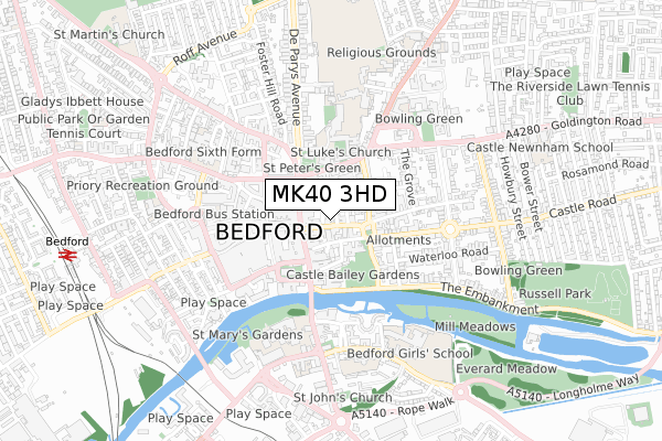 MK40 3HD map - small scale - OS Open Zoomstack (Ordnance Survey)