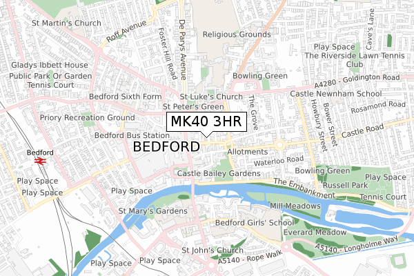 MK40 3HR map - small scale - OS Open Zoomstack (Ordnance Survey)