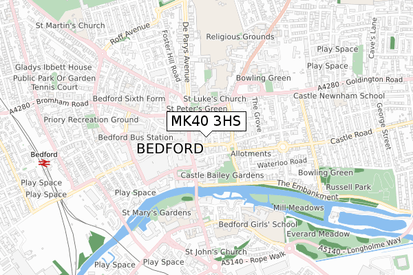 MK40 3HS map - small scale - OS Open Zoomstack (Ordnance Survey)